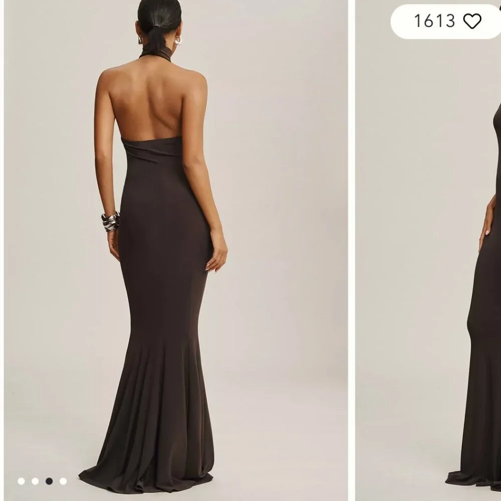 Norma Kamali Halter Turtle Fishtail Gown NWT - Picture 2 of 8